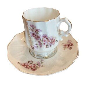 Pompadour Germany Demitasse Porcelain Cup Saucer Floral Gold Trim